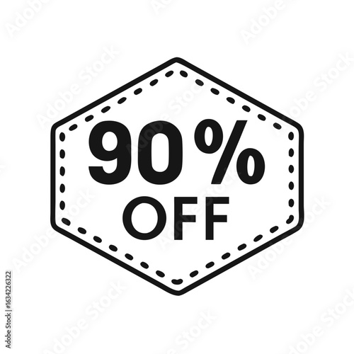 Discount tag displaying 90 percent off, emphasizing a significant sale that attracts customers seeking bargains on products or services