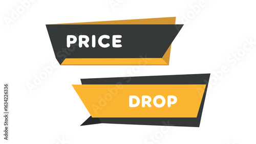 Price drop banner icon in yellow and black for discount and promotion advertising
