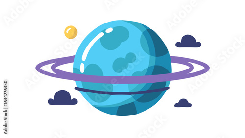 Colorful planet with rings and clouds in a whimsical space setting created for imaginative exploration