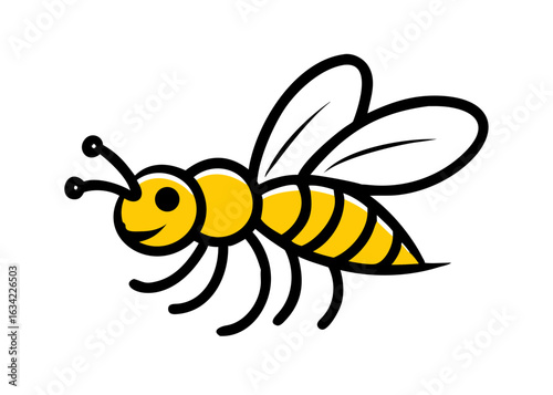 Bright cartoon bee smiling with vibrant yellow stripes, representing nature's essential pollinator in a fun design