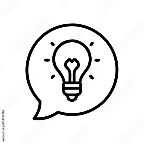 Light bulb symbol inside speech bubble representing ideas and creativity in a minimalist style for modern design concepts