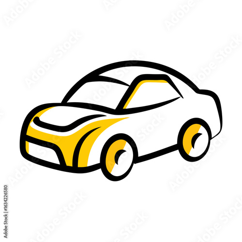 Unique black and yellow cartoon style car design with simple lines, showcasing a modern aesthetic for creative projects