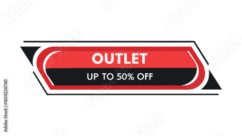 Outlet sale banner with discount text and red black modern design
