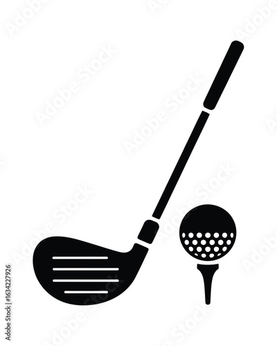 Golf club and ball on tee icon