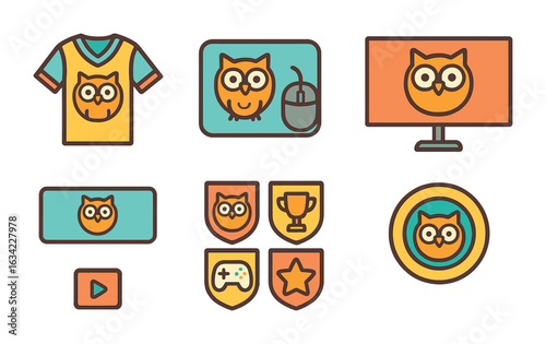 Esports Team Icons. Flat vector mini-illustrations Esports team branding in colors children's illustrations: