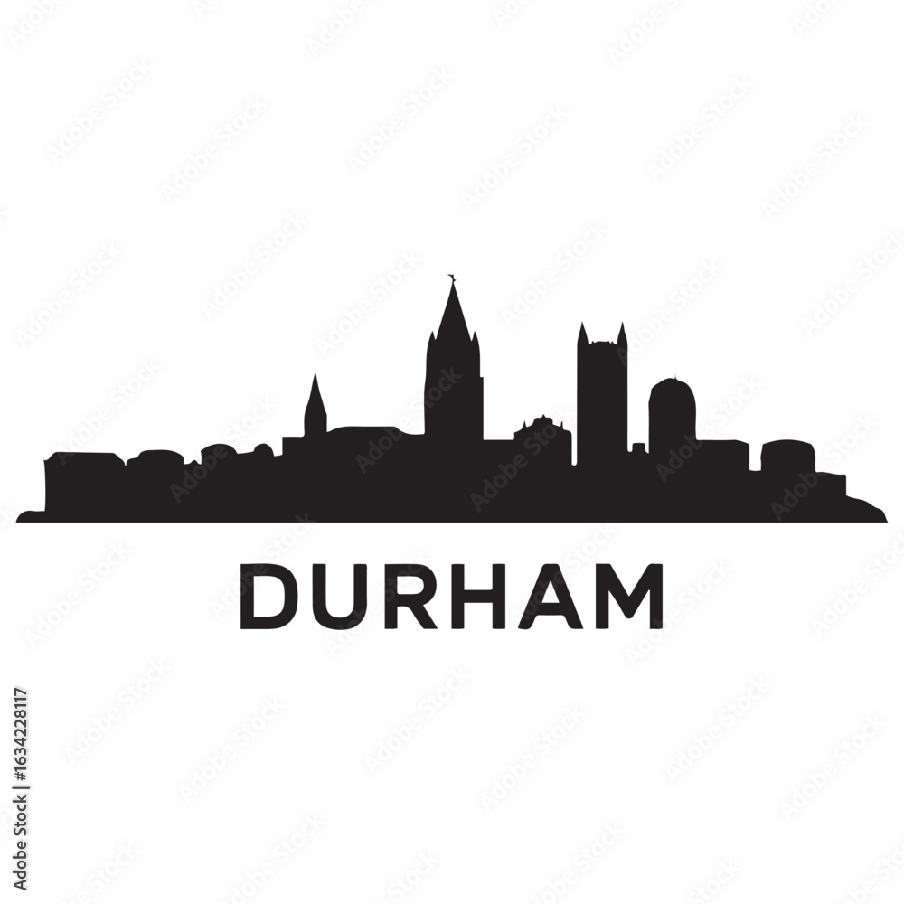 Naklejka premium Durham skyline silhouette. Black Durham city. Vector black silhouette. with white background.