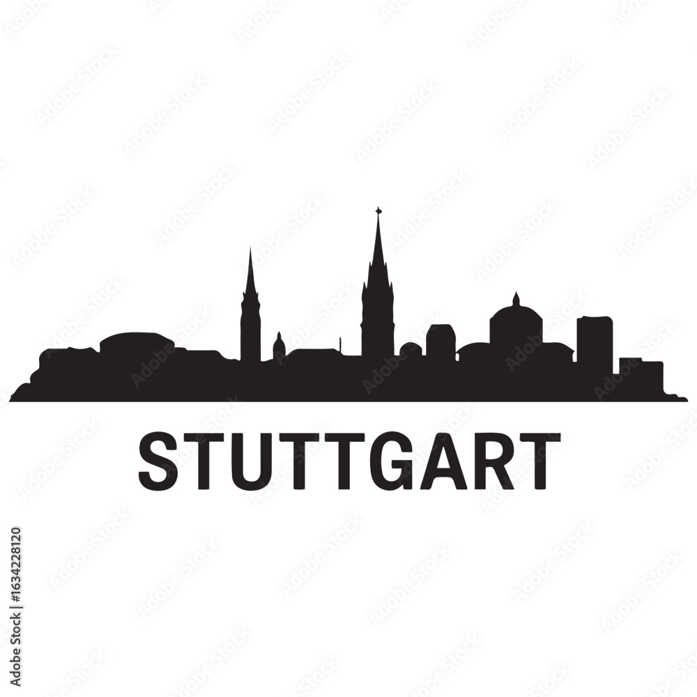 Naklejka premium Stuttgart skyline silhouette with. Landscape Stuttgart, Germany. Vector illustration. Vector black silhouette. with white background.