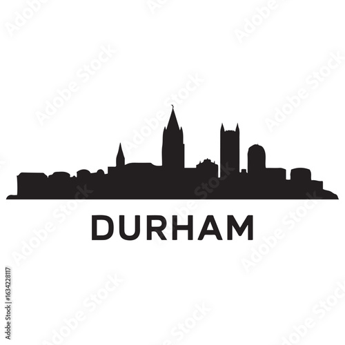Durham skyline silhouette. Black Durham city. Vector black silhouette. with white background.