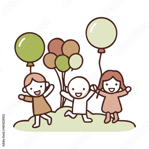 Children celebrating outdoors while holding colorful balloons during a sunny day at a park