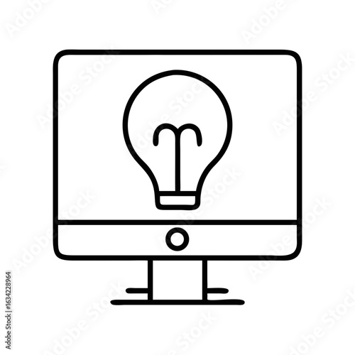 Digital representation of an idea featuring a light bulb and computer screen in a minimalist design