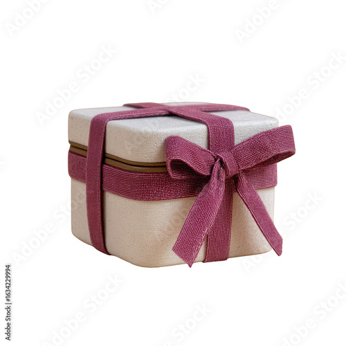 A beautifully wrapped gift box with a delicate pink ribbon, perfect for special occasions, celebrations, or surprise gifts.