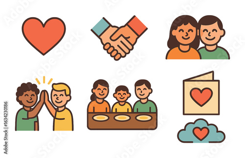 Gratitude in Relationships. Flat vector mini-illustrations gratitude in relationships in colors children's