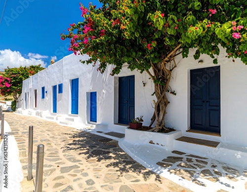 Fototapeta Naklejka Na Ścianę i Meble -  Whitewashed houses with bougainvillea