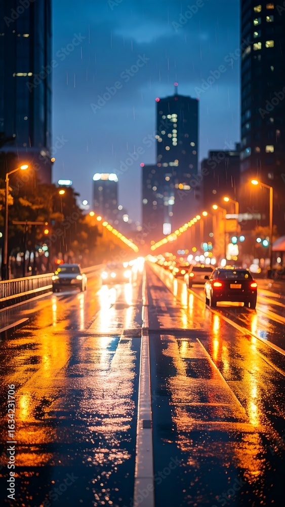 Fototapeta premium Blurry City Street at Night