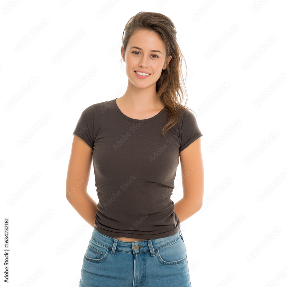 Fototapeta premium smiling young woman, with her hands behind her back isolated on white background