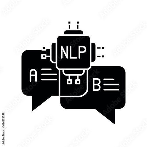 Natural Language Processing, NLP flat black icon.