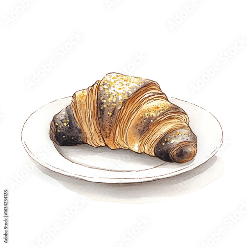 a cute Charcoal croissant with gold dust topping on it