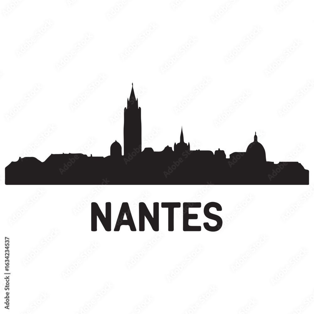 Obraz premium Nantes skyline silhouette. Black Nantes city. Vector black silhouette. with white background.