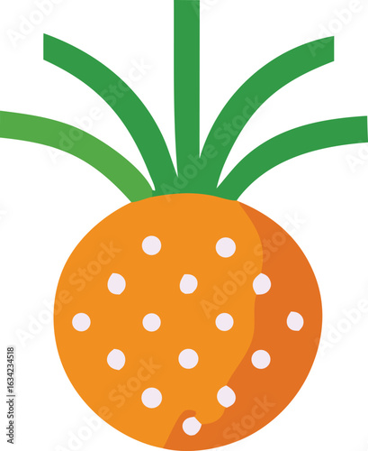 A vibrant stylized illustration of a whole pineapple with green leafy fronds emerging from its crown showcasing its iconic textured skin