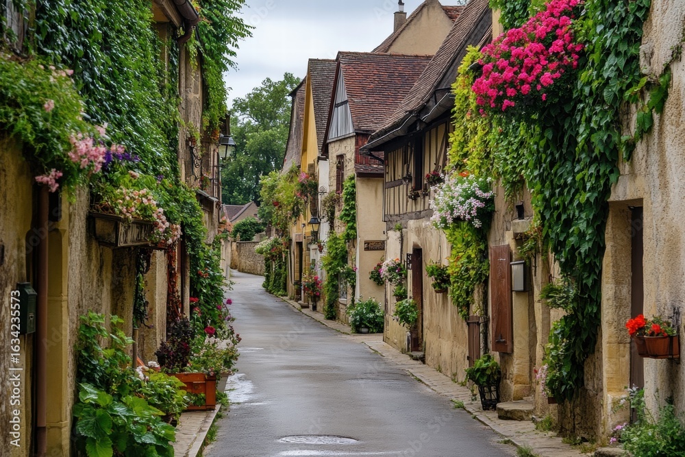Obraz premium Colorful ivy-covered buildings in European alley