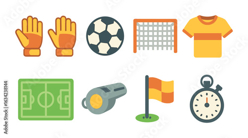 Goalkeeper's Essentials. Flat vector mini-illustrations reflex saves in colors children's illustrations: