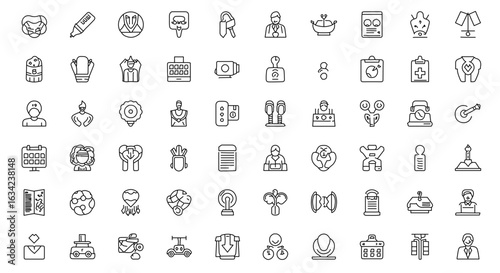 Set of business, and marketing icons displayed together in neat rows. 