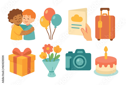 Farewell Mini-Illustrations. Flat vector mini-illustrations saying goodbye moments in colors children's