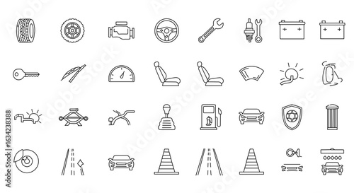 Collection of automotive parts icons.