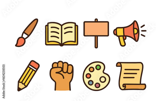Creative Expression Icons. Flat vector mini-illustrations freedom of expression in colors children's
