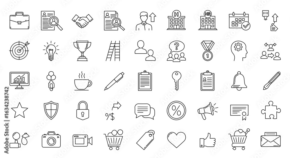 Fototapeta premium Set of business icons. Illustrating concepts related to work and professional development.