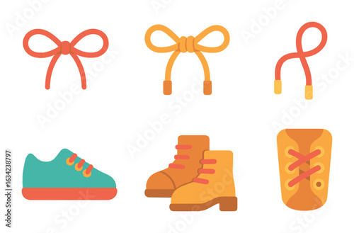 Colorful Shoelace Knots. Flat vector mini-illustrations classic shoelace knots in colors children's