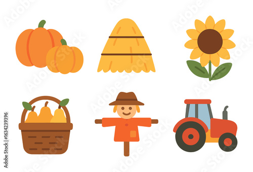 Autumn Harvest Icons. Flat vector mini-illustrations autumn harvest festival in colors children's
