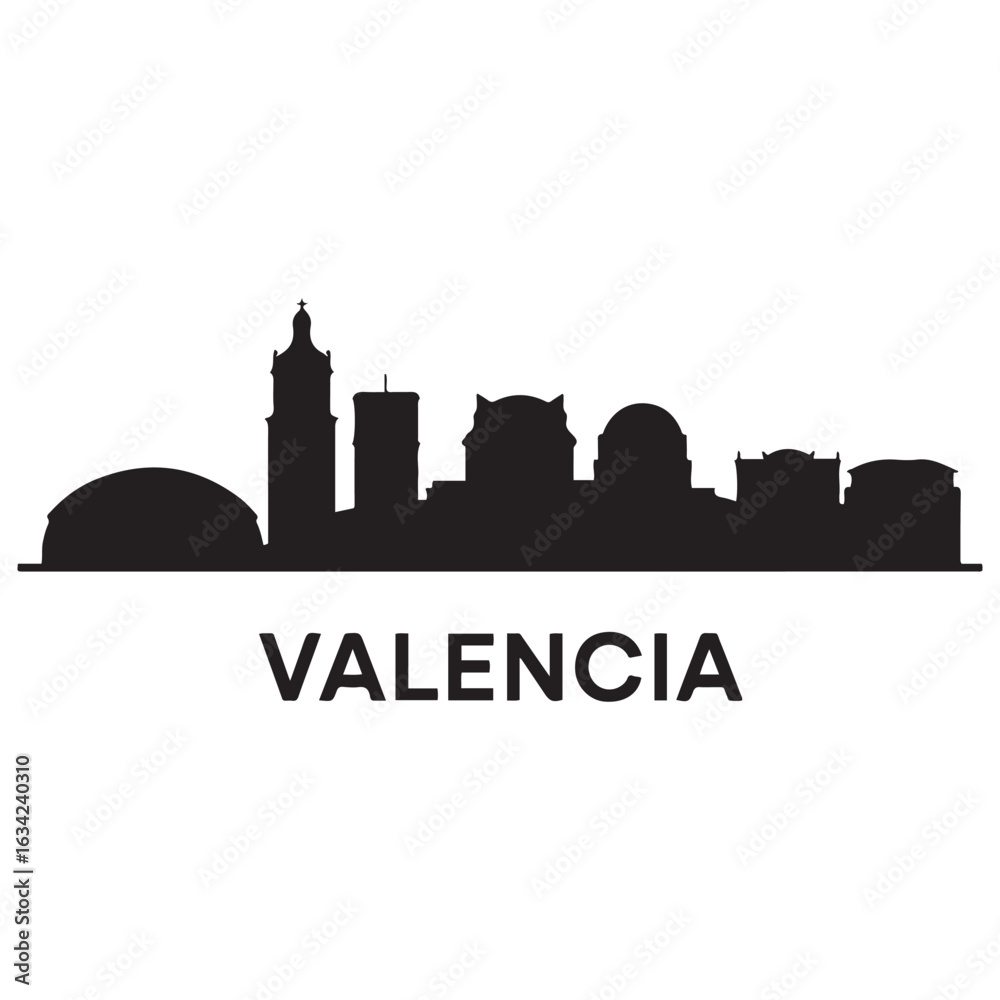 Fototapeta premium Valencia skyline horizontal banner. Valencia, Spain. Vector template for your design. Vector black silhouette. with white background.