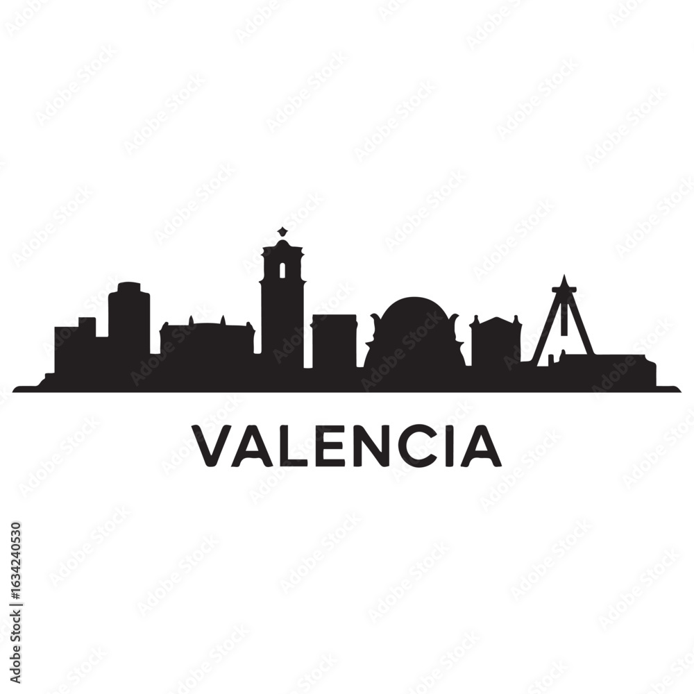 Naklejka premium Valencia skyline horizontal banner. Valencia, Spain. Vector template for your design. Vector black silhouette. with white background.