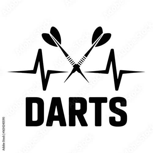 Darts heartbeat logo with crossed darts sport game