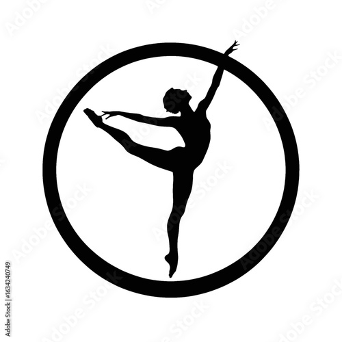 Elegant gymnast silhouette in circular emblem gymnastics