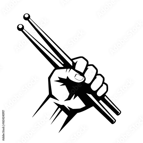 Hand holding drumsticks in a fist percussion