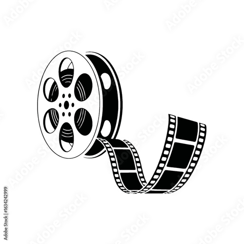 Vintage Film Reel and Strip on White Background movie