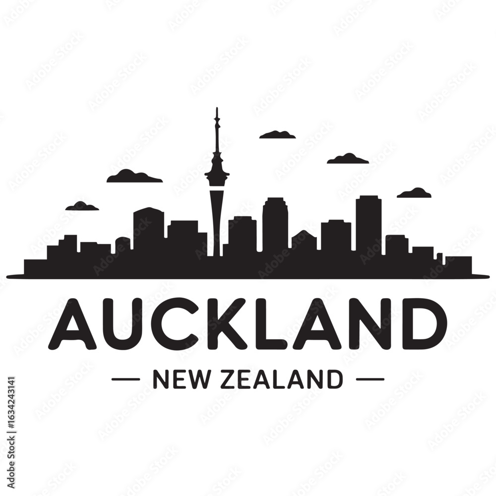 Fototapeta premium Auckland skyline horizontal banner. Auckland, New Zealand. Vector template for your design. Vector black silhouette. with white background.