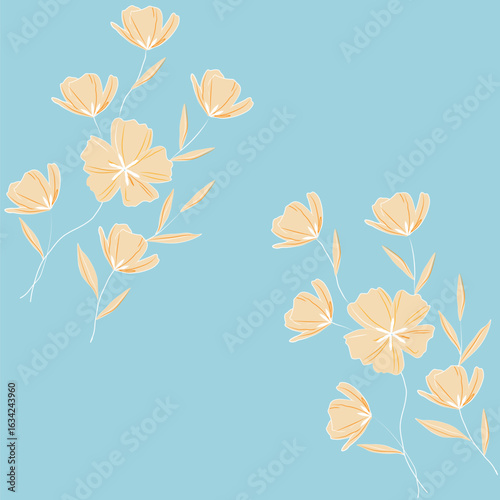 Cheerful Flower Pattern with Daisies and Tulips on Beige
