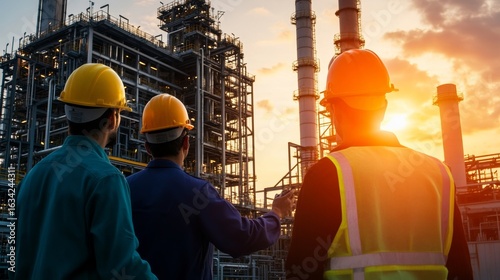 oil refinery and chemical engineering team inspecting operations