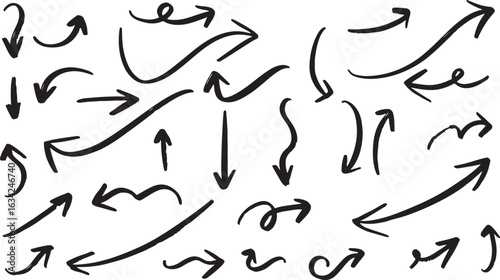  Hand Drawn Arrow Doodle Pack – Direction, Curved, Straight, Pointer, Sketch Set