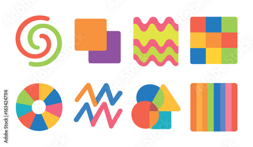 Colorful Chaos Grid. Flat vector mini-illustrations of chaotic color combinations in colors children's