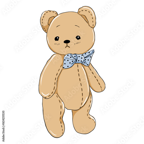 Illustration of a childrens stuffed toy Teddy bear in a tie. Vector illustration