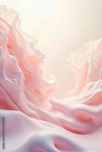 Abstract soft pink flowing fabric in delicate waves, creating a dreamy and elegant background with gentle lighting.
