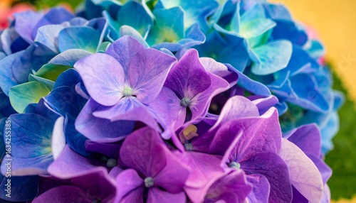 Generated image Close Up of Vibrant Blue and Purple Hydrangea Bouquet