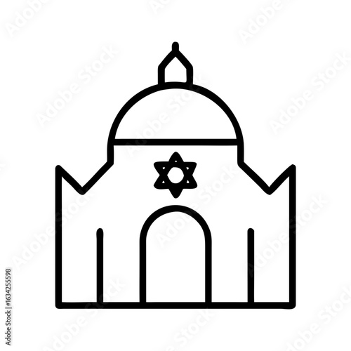 Outline of a synagogue with a star symbol on the facade  