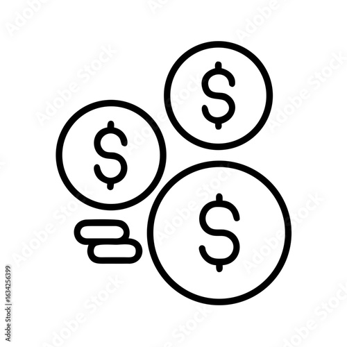 Line art illustration of dollar coins in different sizes  