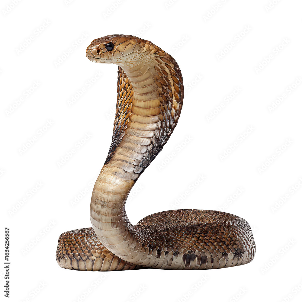 Fototapeta premium Brown cobra displays its striking features in natural habitat during daylight