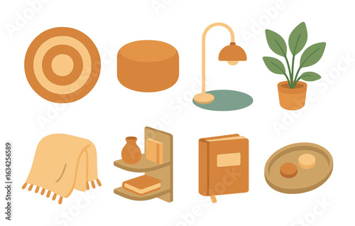 Children's Room Soft Accents. Flat vector mini-illustrations Round rugs to soften room corners in colors